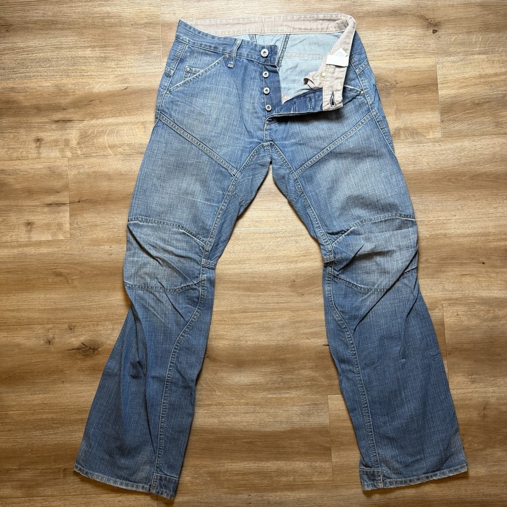 G-Star RAW Jeans Men 31x32 Blue Elwood Custom Straight Leg Moto Double Knee Y2K
